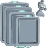 To encounter Silicone Baking Pans Set, 4 Pieces Nonstick Bakeware Set with Baking Pans, Baking Sheets, Cookie Sheets, Cake Pan with Metal Reinforced Frame More Strength, Light Grey - Image 2