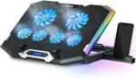 TopMate C11 Laptop Cooling Pad RGB Gaming Notebook Cooler, Laptop Fan Stand Adjustable Height with 6 Quiet Fans and Phone Holder, Computer Chill Mat, for 15.6-17.3 Inch Laptops - Blue LED Light - Image 2