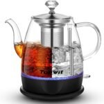Topwit Electric Kettle Glass, For Hot Water, Tea and Coffee Dual Purpose Design, BPA-Free, 1L Pour Over Removable Stainless Steel Infuser, Auto-shut Off & Boil-dry Protect - Image 2