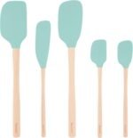 Tovolo Silicone Spatula with Wooden Handle Set of 5 Piece Silicone Kitchen Utensil Set Spoonula Jar Scraper Mini Spatula and Spoonula for Cooking Baking Mixing Folding Aqua Seafoam Green - Image 2