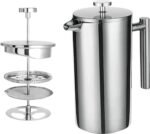 Travel French Press, 34oz Stainless Steel Coffee Press for Camping, Double Wall Insulated & No Drip Spout plastic free coffee maker - Image 2