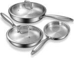 Tri-Ply Stainless Steel Frying Pans Set with Lid, EWFEN 8”/10”/12” Cooking pans, PFOA&PTFE Free Skillet, Induction Cooking Pan, Dishwasher and Oven Safe, Fast & Even Heat, Suitable for All Stove - Image 2