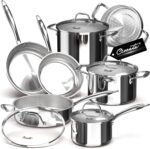 Tri-Ply Stainless Steel Pots and Pans Set 11-PC, 18/10 Stainless Steel Induction Cookware Set with Steamer Insert, Kitchen Cookware Sets with Stay Cool Ergonomic Handles, Dishwasher, Oven Safe - Image 2
