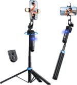 UBeesize 70'' Auto Face Tracking Tripod 360° Rotation with Stand, Phone Tripod with Fill Light, Selfie Stick & Phone Stand for Recording, Vlog/Live Stream/Video/TikTok, Compatible with iPhone/Android - Image 2