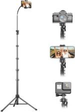 UBeesize 88’’ Flexible Phone Tripod with 14.95’’ Gooseneck, Remote and Phone Holder, Overhead Cell Phone Stand＆Selfie Stick for Video Recording, Compatible with iPhone Android Phone, Camera Black - Image 2