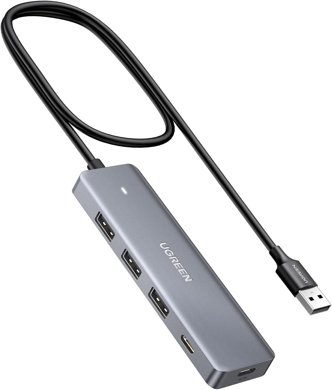 UGREEN USB Hub 4 Ports, C & 3 A Multiport Adapter, 2ft Long Cable Powered 3.0 Hub With C Power Port for Laptop, Desktop, PS5, Xbox Series, and More Devices - Image 2