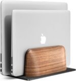 UPERGO Vertical Laptop Stand, Dual Slot Wooden Laptop Holder Vertical for Desk, Width Adjustable Dock for MacBook Pro and Other Laptops - Image 2