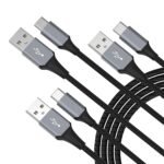 USB-C Cable 3-Pack (3ft/6ft/6ft), USB A to USB-C Fast Charging Cord, Nylon Braided, Compatible with 17/16/15 Pro Max ，Galaxy and Other Type-C Devices - Black - Image 2