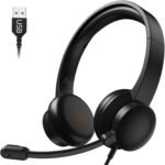 USB Headset with Microphone for PC, Wired Headphones with Mic USB Headsets with Noise Cancelling Microphone, Computer Headset with Microphone for Home Office Online Class Teams Skype（Black） - Image 2