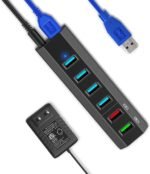 USB Hub, Aiibe 6 Ports Super High Speed USB 3.0 Hub Splitter + 24W Power Adapter + USB 3.0 Cable, Black Smart Fast Charger Powered USB Hub for Laptop, Mac, PC, Mobile HDD, Mulitple Devices - Image 2