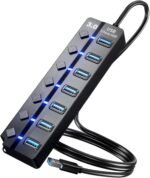 USB Hub for Laptop, SNLLMZI 7-Port USB 3.0 Hub Splitter with Individual On/Off Switches and Lights, 4ft/1.2m Long Cable Compatible for Laptop,PC Computer,Surface Pro,PS4/5,Flash Drive,Mobile HDD,etc. - Image 2