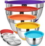 Umite Chef Mixing Bowls with Airtight Lids Set, 8PCS Stainless Steel Nesting Bowls Set, 3 Grater Attachments & Non-Slip Bottoms, Size 5, 4, 3.5, 2, 1.5QT for Baking & Mixing(Colorful) - Image 2