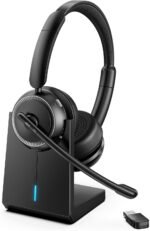 Upgrade ANC & ENC Headset with Microphone for PC, Wireless Headset with Mic for Work(Flip-to-Mute & USB Dongle), Bluetooth 5.4 Noise Cancelling Headphones with Mic for Call Center/Home/Computer/Phones - Image 2