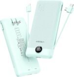 VEGER Portable Charger with Built-in AC Plug and Cables, All in One 10000mAh Ultra Slim Power Bank Travel Essentials, 15W Fast Charging Battery Pack Compatible with iPhone, Samsung, Android (Green) - Image 2