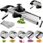 VEKAYA Mandoline Slicer, Mandoline Slicer for Kitchen, Adjustable Mandolin, Stainless Steel Mandoline, Vegetable Slicer, Potato, Onion, Cucumber, Tomato, Veggie Slicer with Cut-Resistant Gloves - Image 2