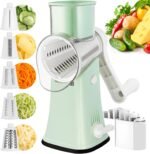 VEKAYA Rotary Cheese Grater, 5 in 1 Cheese Grater with Handle, Replaceable Stainless Blades Cheese Shredder, Cheese Vegetable Slicer, Easy to Clean Kitchen Gadgets with Storage Box - Image 2