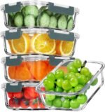 VERONES 5 Pack 36 OZ Glass Meal Prep Containers, Airtight Glass Lunch Containers Set, Glass Food Storage Containers with Lids,Exclusive of BPA, for Microwave, Oven, Freezer & Dishwasher Friendly,Grey - Image 2