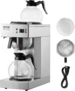 VEVOR 12 Cups Commercial Drip Coffee Maker, Coffee Maker Machine with 2 Glass Carafes and 2 Warmer Plates, Stainless Steel Pour Over Coffee Brewer for Restaurant, Office, Cafe - Image 2
