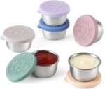 VITEVER [6 Pack] Salad Dressing Container To Go, 1.6 oz Small Condiment Containers with Lids, Reusable Stainless Steel Sauce Cups , Leakproof Silicone Lids for Lunch Bento Box, Picnic and Travel - Image 2