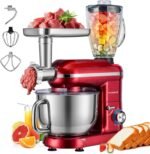 VIVOHOME 3-in-1 Stand Mixer, 6 Quart Electric Tilt-Head Kitchen Mixer with Bowl, Multifunctional Food Mixer with Meat Grinder and Blender Attachments, Dough Hook, Beater, and Whisk, Red - Image 2
