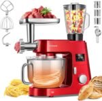 VIVOHOME 9 in 1 Multifunctional Stand Mixer with Fermentation, 6 Speed 7.5 Quart Kitchen Electric Food Mixer with Timer, Meat Grinder, Juice Blender, Vegetable Slicer, Pasta and Cookie Maker, Red - Image 2