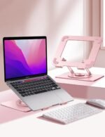Vaydeer Adjustable Laptop Stand for Desk,Computer Stand Riser with 360° Free Rotation Base and Foldable Design Ergonomic Laptop Riser Fits for MacBook,Dell, HP and More 10-15.6” Laptops (Pink) - Image 2