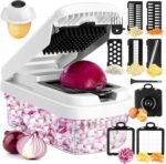 Vegetable Chopper,12-in-1 Multifunctional Food Chopper,Professional Onion Chopper with 7 Blades,Vegetable Cutter with Container for Salad,Potato,Carrot,and Garlic,Essential Kitchen Tool (White) - Image 2