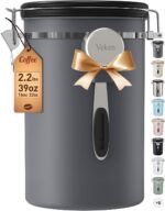 Veken Coffee Canister, 39OZ Large, Airtight Stainless Steel Food Storage Container for 2.2lbs Coffee Beans,Ground, Sugar,Espresso,Rice,Tea,Flour, Cereal,Home Kitchen Pantry Bar Accessories, Gifts,Gray - Image 2