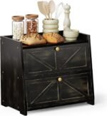 Vintage Double Layer Bread Box for Kitchen Counter Bamboo Bread Storage Container Large Capacity Bread Storage Bin (Antique Black) - Image 2