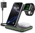 WAITIEE Wireless Charger 3 in 1, 15W Fast Charging Station for Apple Watch 10/9/8/Ultra 2/Ultra/SE/7/6/5/4/3/2, for AirPods 4/3/2/Pro for iPhone 16/15/14/13 /Plus/Pro/Pro Max/12/11(Black) - Image 2