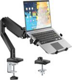 WALI Laptop Desk Mount, 2-in-1 Monitor Mount with Adjustable Laptop Tray, Fits Max 17" Notebook and 34" Computer Screen, Max Holds 22-26.4 lbs, Single Monitor Laptop Stand for Desk (GSMP001NLP), Black - Image 2