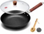 WANGYUANJI 10.2Inch Cast Iron Skillet with Lid-Handcrafted Vintage Frying Pan with Refined Tortoise Shell Texture,Flat Bottom Omelet Pan for Induction,Gas & Electric (Requires Seasoning) - Image 2