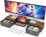 WESTREE Dual Monitor Stand Riser with Two Drawers, Extra Large Storage for 2 Monitors, Desktop Oraganizer Computer,Laptop,Screen,Printer,TV - Image 2