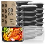 WGCC Meal Prep Containers, 50 Pack Extra-thick Food Storage Containers with Lids, Disposable & Reusable Plastic Bento Lunch Box, BPA Free, Stackable, Microwave/Dishwasher/Freezer Safe (24 oz) - Image 2