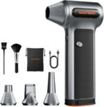 WOLFBOX MF200 Compressed Air Duster with Removable Battery & 4 Nozzles, Cordless 3-Speed Adjustable Mini Blower for Computer Keyboard, Car Cleaning, Home, and Outdoor Use - Image 2
