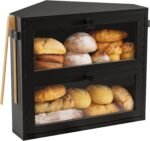 WOWLIVE Corner Bread Box for Kitchen Countertop, Large Double Layer Bread Storage Container for Homemade Bread, Black Bread Holder for Kitchen Counter, Under Cabinet Organizer (Black, Medium) - Image 2