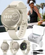 Wearable4U Garmin Lily 2 Active, Lunar Gold with Bone Silicone Band, Small and Stylish Smartwatch, Built-in GPS, Hidden Display, Patterned Lens, Up to 9 Days Battery Life White Earbuds Bundle - Image 2