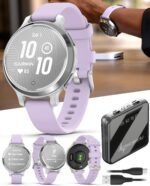 Wearable4U Garmin Lily 2 Active, Silver with Purple Jasmine Silicone Band, Small and Stylish Smartwatch, Built-in GPS, Hidden Display, Patterned Lens, Up to 9 Days Battery Life Power Bank Bundle - Image 2