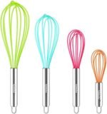 Webake Silicone Whisk Large Medium Small and Mini Whisk Set of 4, Heat Resistant Non-scratch Coated Kitchen Whisks for Cooking Nonstick Cookware, 4 Color Balloon Egg Wisk - Image 2