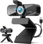 Webcam Full HD 1080P with Built-in Microphone and Rotatable Tripod, Carbon Fiber Board and Privacy Cover, Auto Light Correction, Adjustable FOV, Plug&Play for Zoom/Skype/Facetime/YouTube, Laptop/PC - Image 2