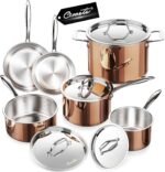 Whole Tri-ply 18/10 Stainless Steel Cookware Set, 10 Pcs Elegant Copper Pots and Pans Set, Induction Cookware, Frying Pans, Saucepans & Stock Pot with Lid, Ideal Gift for Wedding, Housewarming - Image 2