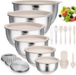 Wildone Mixing Bowls with Airtight Lids, 22 PCS Stainless Steel Nesting Bowls, with 3 Grater Attachments, Scale Marks & Non-Slip Bottom, Size 5, 4, 3, 2,1.5, 0.63QT, Ideal for Mixing & Prepping - Image 2