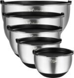 Wildone Mixing Bowls with Airtight Lids, Stainless Steel Nesting Mixing Bowls Set of 5, with Non-slip Silicone Bottoms, Size 8, 5, 3, 2, 1.5 QT, Stackable Design, Great for Mixing and Prepping - Image 2