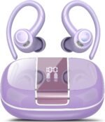Wireless Earbuds Bluetooth 5.3 Headphones Sports, 48Hrs Playtime Bluetooth Earbuds with CVC 8.0 Mic, Stereo Bass Over Ear Bud with Earhooks, LED Display, IP7 Waterproof Earphon for Running Purple - Image 2