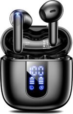 Wireless Earbuds, Bluetooth Headphones with Deep Bass Stereo, 48H Playback Ear Buds with LED Power Display, Lightweight, IPX7, in-Ear Earphones with Mic for iPhone/Android/iPad, Black - Image 2