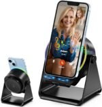 Wireless Induction Speaker, Phone Stand with Bluetooth Speaker Amplifier, Stereo Sound, RGB Ambient Light, 360° Adjustable Phone Holder Compatible with iPhone/iPad/Android/Samsung Galaxy-Black - Image 2