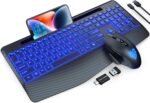Wireless Keyboard and Mouse Backlits, Wrist Rest, LED Mouse, Rechargeable Ergonomic Keyboard with Phone Holder, Silent Light Up Combo for Computer, Mac, PC, Laptop, Chromebook (Black) - Image 2