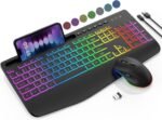 Wireless Keyboard and Mouse Combo - 9 Backlit Effects, RGB, Ergonomic Wrist Rest, Phone Holder, 2.4G Full Size, Rechargeable, Sleep Mode, Quiet Keyboard Set for Computer, PC, Laptop, Mac, Windows - Image 2