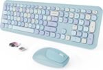 Wireless Keyboard and Mouse Combo, Colorful Ergonomic Full Size Retro Low-Noise Keyboard with Cute keycaps, Compatible with Windows, PC, Perfer for Home and Office Keyboards (Blue) - Image 2
