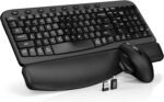Wireless Keyboard and Mouse Combo – Ergonomic Wave Key, Built-in Leather Soft Palm Rest, 2.4G Full Size, 8 Hotkeys, 6-Button Mouse with 4-Level DPI, Dual USB-A/USB-C, Windows & macOS Compatible - Image 2
